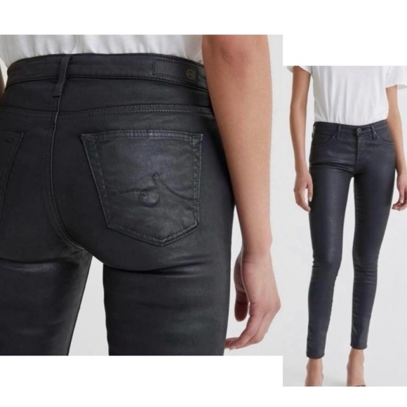 NWT! AG JEANS Leatherette Crinkle Coated Ankle Leggings Charcoal Gray Size 24 - Picture 14 of 14